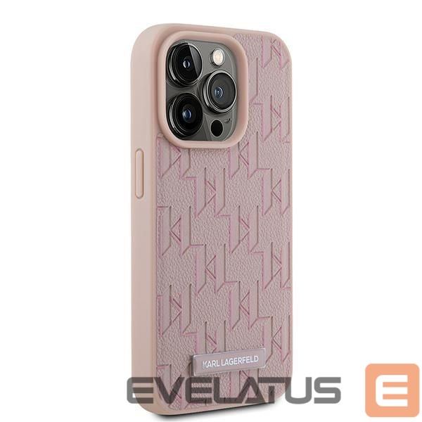 Kitas telefono priedas Karl Lagerfeld Karl Lagerfeld Leather Monogram Metal Logo case for iPhone 15 Pro - pink