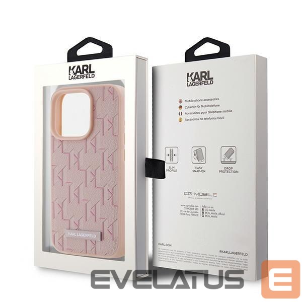 Kitas telefono priedas Karl Lagerfeld Karl Lagerfeld Leather Monogram Metal Logo case for iPhone 15 Pro - pink