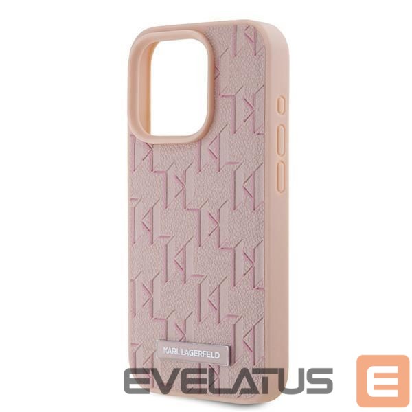 Kitas telefono priedas Karl Lagerfeld Karl Lagerfeld Leather Monogram Metal Logo case for iPhone 15 Pro - pink