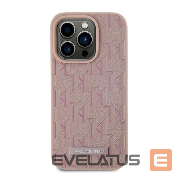 Kitas telefono priedas Karl Lagerfeld Karl Lagerfeld Leather Monogram Metal Logo case for iPhone 15 Pro - pink