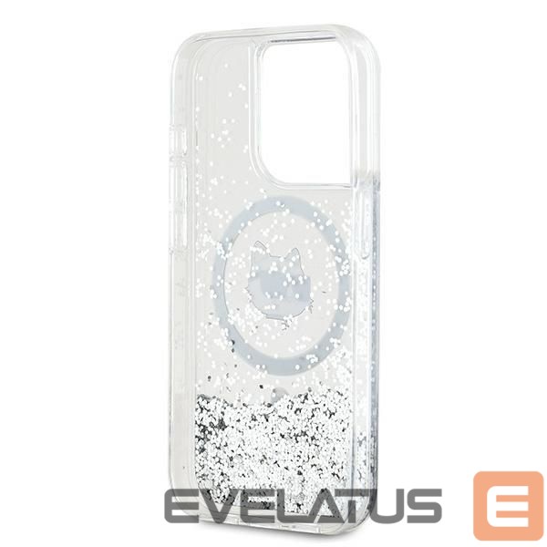 Kitas telefono priedas Karl Lagerfeld Karl Lagerfeld Liquid Glitter Choupette Head MagSafe case for iPhone 14 Pro - transparent