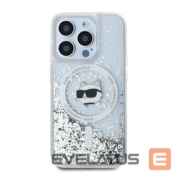 Kitas telefono priedas Karl Lagerfeld Karl Lagerfeld Liquid Glitter Choupette Head MagSafe case for iPhone 14 Pro - transparent