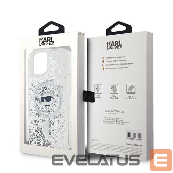 Kitas telefono priedas Karl Lagerfeld Karl Lagerfeld Liquid Glitter Choupette Head MagSafe case for iPhone 14 / 15 / 13 - transparent
