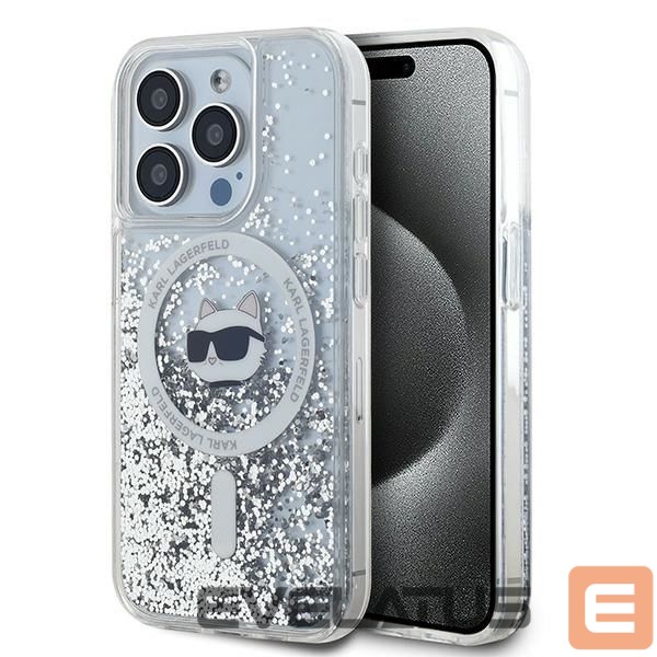 Kitas telefono priedas Karl Lagerfeld Karl Lagerfeld Liquid Glitter Choupette Head MagSafe case for iPhone 14 Pro Max - transparent