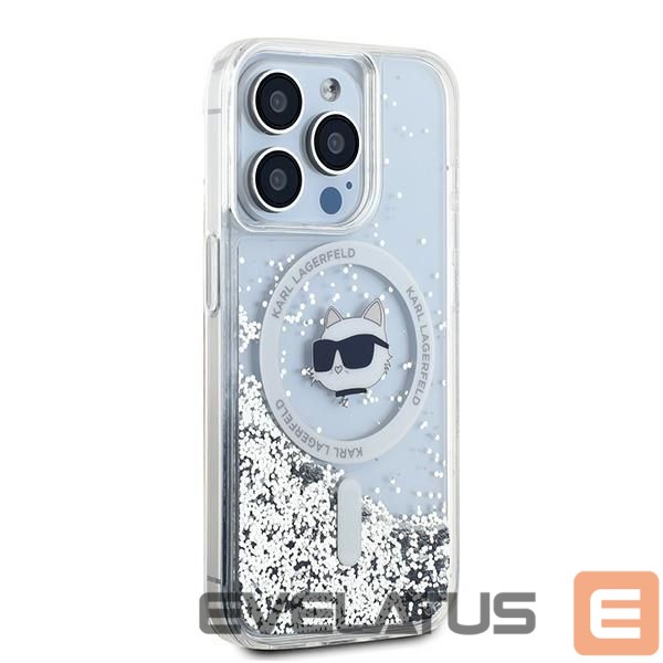 Kitas telefono priedas Karl Lagerfeld Karl Lagerfeld Liquid Glitter Choupette Head MagSafe case for iPhone 15 Pro - transparent