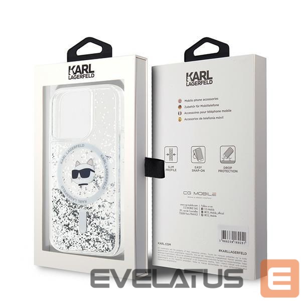 Kitas telefono priedas Karl Lagerfeld Karl Lagerfeld Liquid Glitter Choupette Head MagSafe case for iPhone 15 Pro - transparent