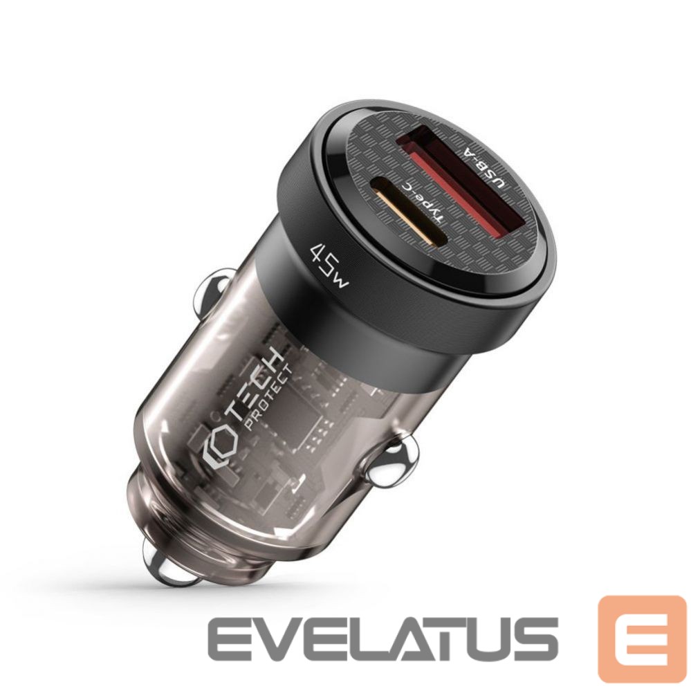 Adapteriai Tech-Protect Tech-Protect CC45W Car Charger USB-C PD 45W / USB-A QC 3.0 - Black