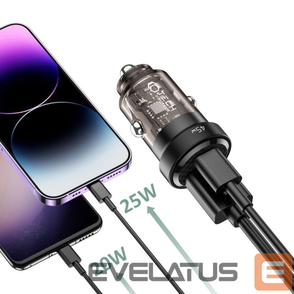 Adapteriai Tech-Protect Tech-Protect CC45W Car Charger USB-C PD 45W / USB-A QC 3.0 - Black