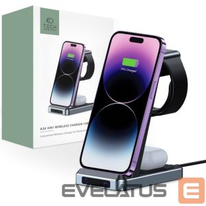 Adapteriai Tech-Protect  Tech-Protect QI15W-A26 Inductive Charger 15W 3in1 for Smartphone / Headphones / Apple Watch - Black 