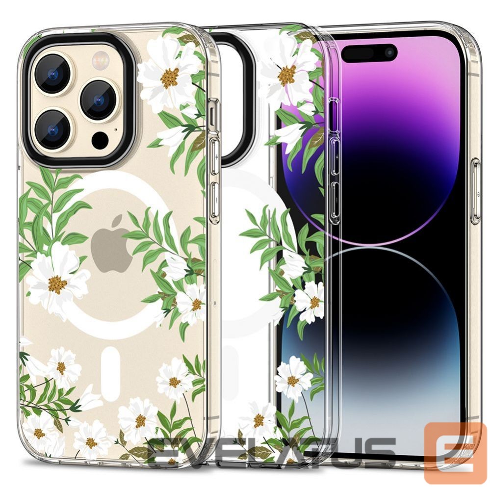 Nugarėlės dėklai Tech-Protect Flowers || Leaves \ White || Transparent