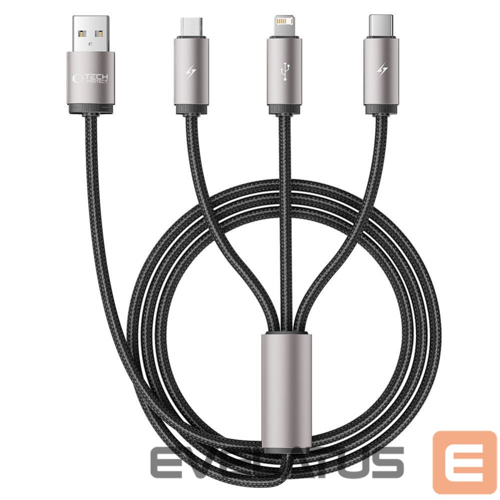Kabelis Tech-Protect Tech-Protect UltraBoost 3in1 USB-A - Lightning / USB-C / micro USB 3.5A cable 1m - gray
