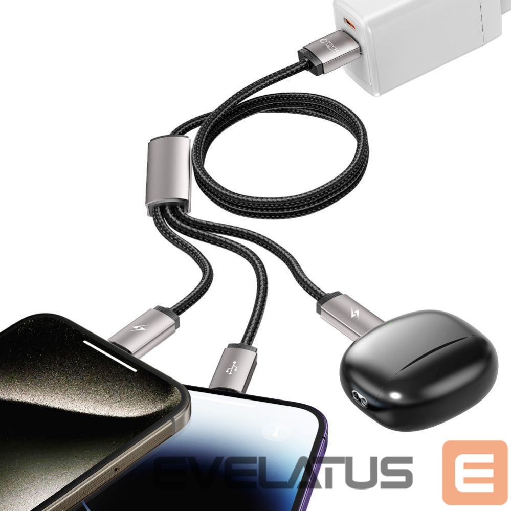 Kabelis Tech-Protect Tech-Protect UltraBoost 3in1 USB-A - Lightning / USB-C / micro USB 3.5A cable 1m - gray