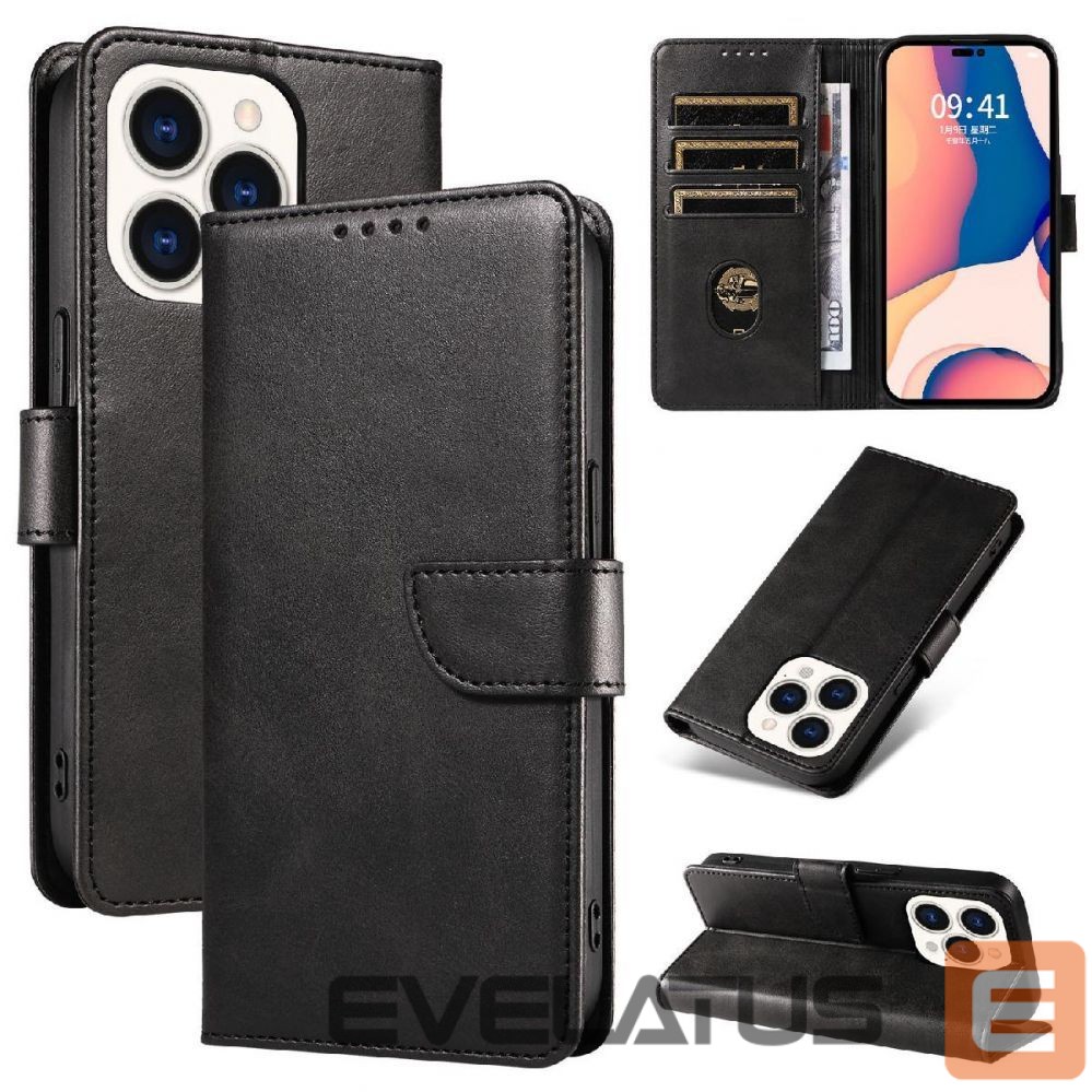 Nugarėlės dėklai Hurtel Leather Book Case for iPhone 16 Pro - black