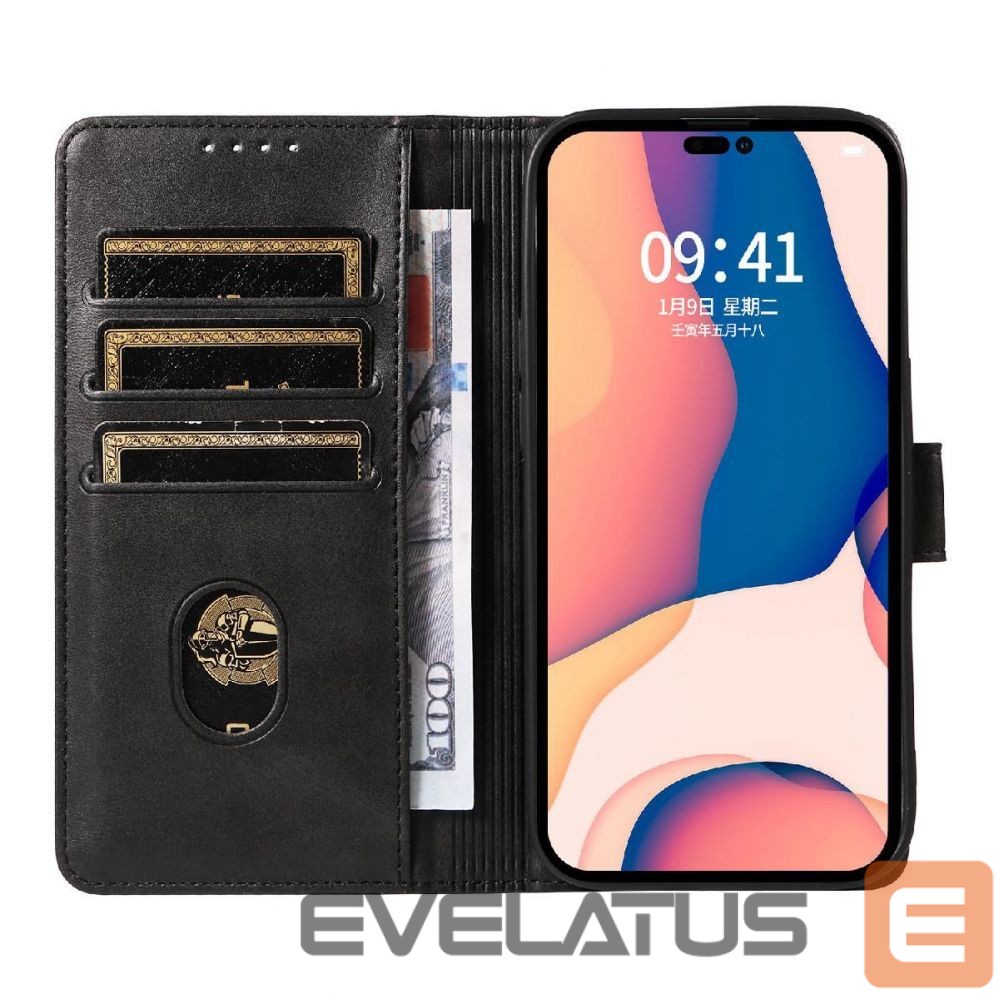 Nugarėlės dėklai Hurtel Leather Book Case for iPhone 16 Pro Max - black