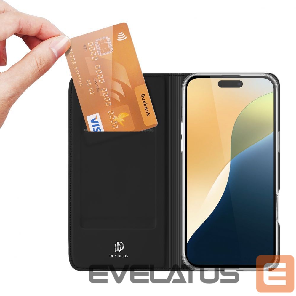 Nugarėlės dėklai Dux Ducis Dux Ducis Skin Pro iPhone 16 Plus Case with Flip and Card Slot - Black