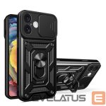 Nugarėlės dėklai Hurtel  Hybrid Armor Camshield iPhone 16 Plus Armored Case with Camera Cover and Stand - Black 