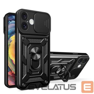 Nugarėlės dėklai Hurtel  Hybrid Armor Camshield iPhone 16 Plus Armored Case with Camera Cover and Stand - Black 