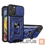 Nugarėlės dėklai Hurtel  Hybrid Armor Camshield iPhone 16 Pro Armored Case with Camera Cover and Stand - Blue 