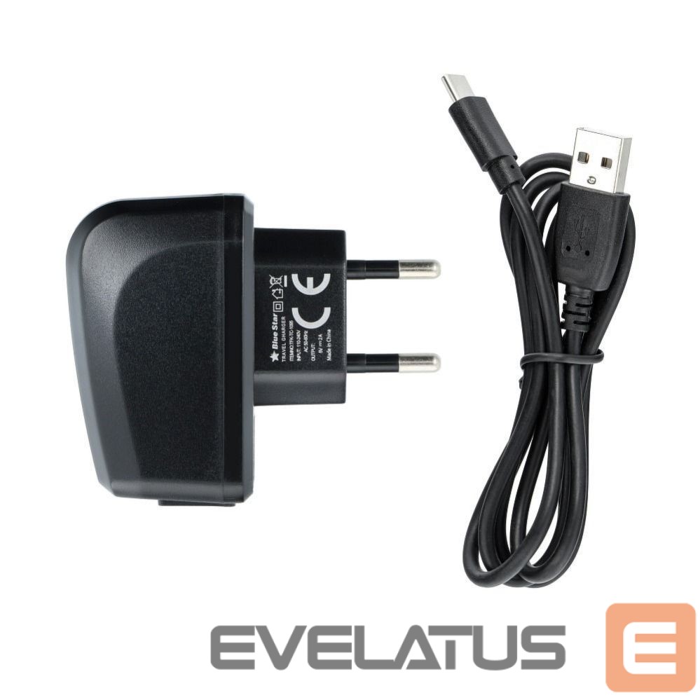 Kabelis Blue Star Phone charger Blue Star Lite USB A 2A 10W + cable USB A to USB C TFK-TC-1095B black