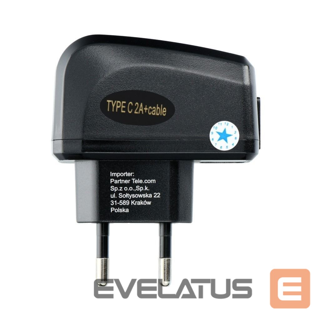 Kabelis Blue Star Phone charger Blue Star Lite USB A 2A 10W + cable USB A to USB C TFK-TC-1095B black