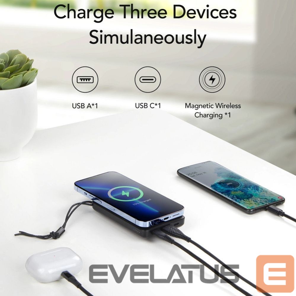 Išorinė baterija Veger Powerbank compatible with Magsafe Veger MagOn (VP1151 / W1151) PD QC3.0 2A 20W with wireless charging 10000 mAh white