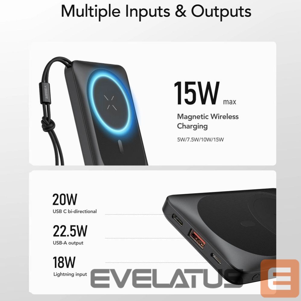 Išorinė baterija Veger Powerbank compatible with Magsafe Veger MagOn (VP1151 / W1151) PD QC3.0 2A 20W with wireless charging 10000 mAh white
