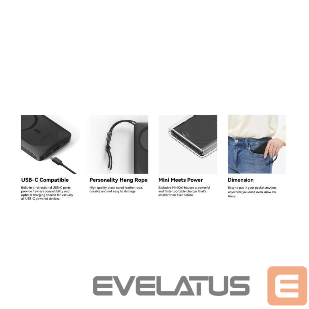 Išorinė baterija Veger Powerbank compatible with Magsafe Veger MagOn (VP1151 / W1151) PD QC3.0 2A 20W with wireless charging 10000 mAh white