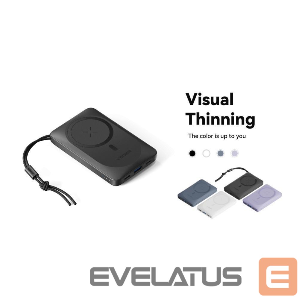 Išorinė baterija Veger Powerbank compatible with Magsafe Veger MagOn (VP1151 / W1151) PD QC3.0 2A 20W with wireless charging 10000 mAh white