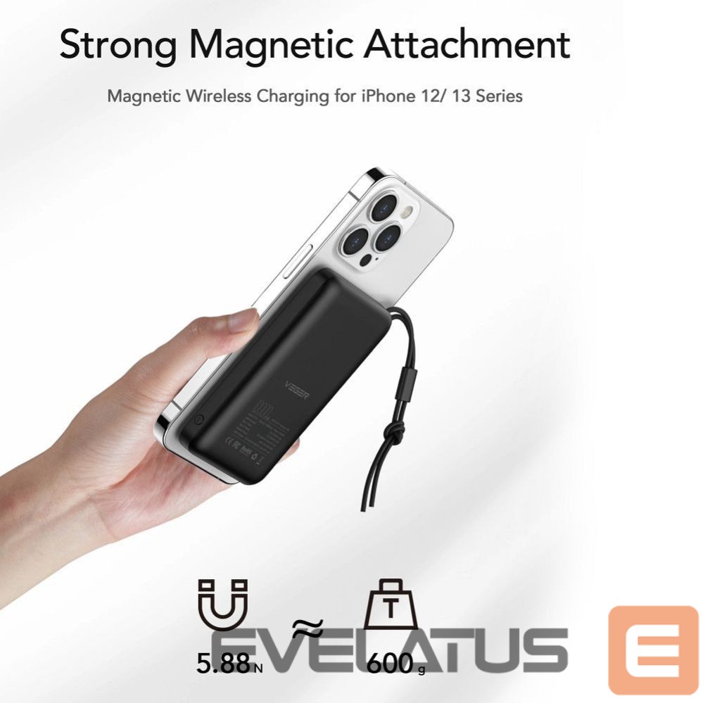 Išorinė baterija Veger Powerbank compatible with Magsafe Veger MagOn (VP1151 / W1151) PD QC3.0 2A 20W with wireless charging 10000 mAh white