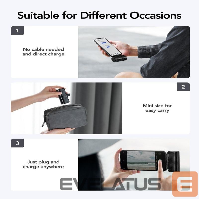 Išorinė baterija Veger Powerbank Veger PlugOn (W0558P) PD QC3.0 2,4A 20W 5000 mAh with a built-in connector Lightning black