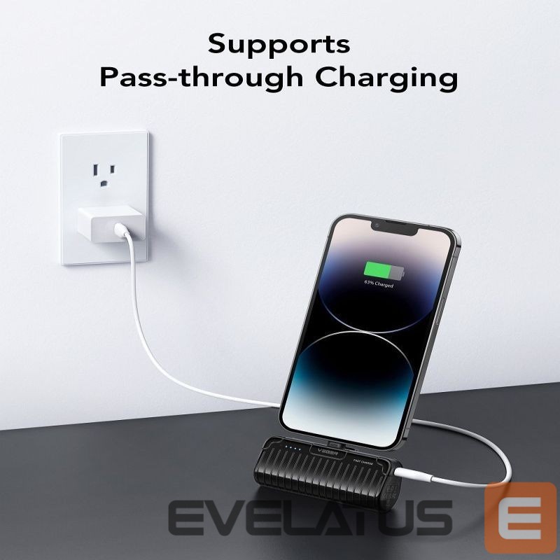 Išorinė baterija Veger Powerbank Veger PlugOn (W0558P) PD QC3.0 2,4A 20W 5000 mAh with a built-in connector Lightning black