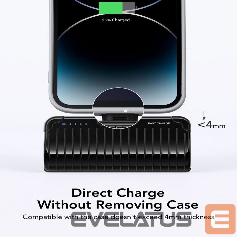 Išorinė baterija Veger Powerbank Veger PlugOn (W0558P) PD QC3.0 2,4A 20W 5000 mAh with a built-in connector Lightning black