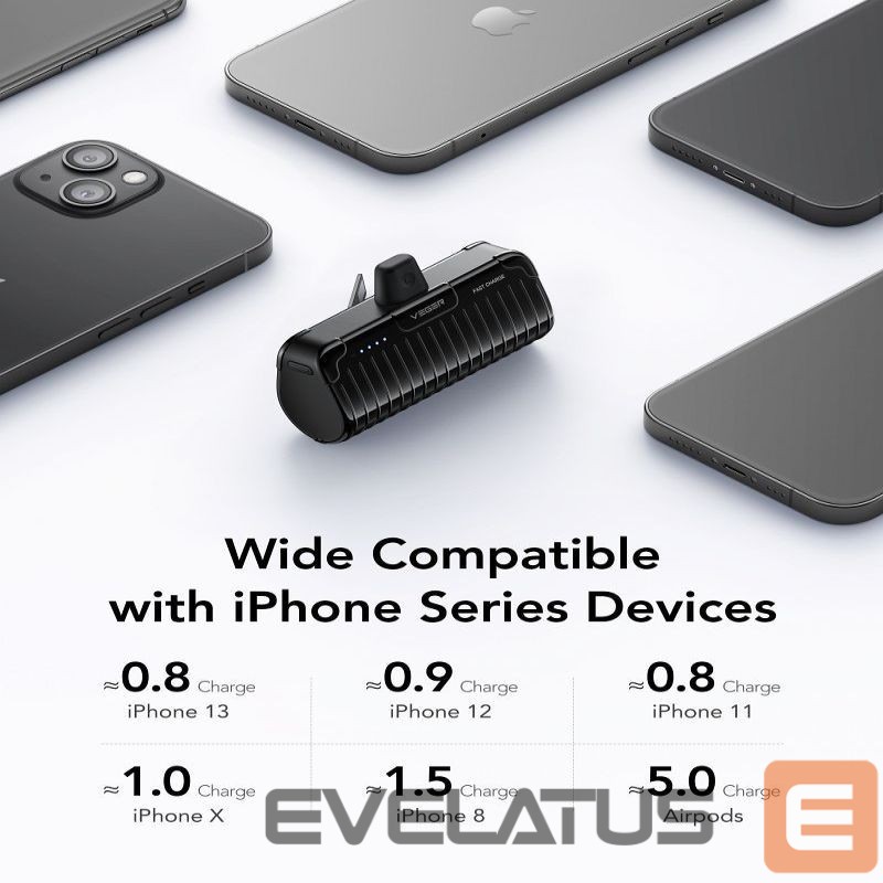 Išorinė baterija Veger Powerbank Veger PlugOn (W0558P) PD QC3.0 2,4A 20W 5000 mAh with a built-in connector Lightning black