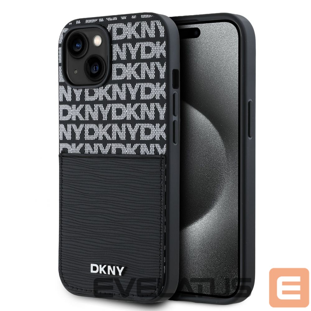 Nugarėlės dėklai DKNY - DKNY PU Leather Repeat Pattern Card Pocket Case for iPhone 14 Black