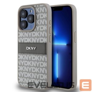 Nugarėlės dėklai DKNY - DKNY PU Leather Repeat Pattern Tonal Stripe Case for iPhone 15 Pro Beige 