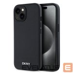 Nugarėlės dėklai DKNY - DKNY PU Leather Silver Metal Logo Magsafe Case for iPhone 15 Black 