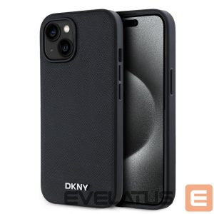 Nugarėlės dėklai DKNY - DKNY PU Leather Silver Metal Logo Magsafe Case for iPhone 15 Black 