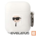 Dėklai ausinėms Karl Lagerfeld Apple Airpods 1/2 3D Logo NFT Karl Head Silicone Case White
