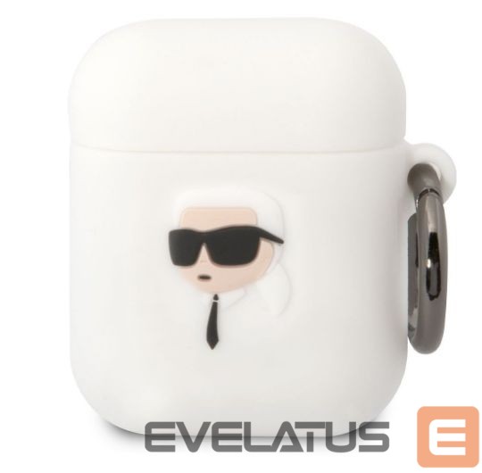 Dėklai ausinėms Karl Lagerfeld Apple Airpods 1/2 3D Logo NFT Karl Head Silicone Case White