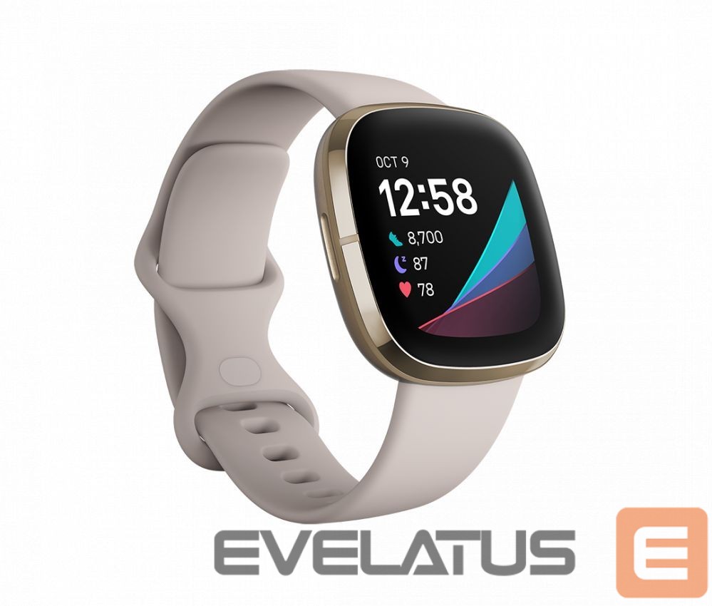 Išmanusis laikrodis Fitbit Sense Lunar Soft Gold Stainless Steel White
