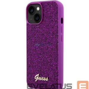 Nugarėlės dėklai Guess Apple iPhone 15 Sequin Script Logo Case Magenta