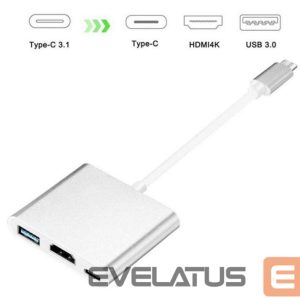 Adapteris iLike  HD1 3in1 USB-C (Type-C) Plug to HDMI 4K / USB 3.0 / USB-C Female Audio & Video Cable Adapter Silver