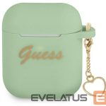Dėklai ausinėms Guess Apple AirPods 1/2 cover Silicone Charm Heart Collection Green