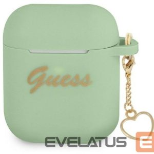 Dėklai ausinėms Guess Apple AirPods 1/2 cover Silicone Charm Heart Collection Green