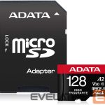 Atminties kortelės ADATA  AUSDX128GUI3V30SHA2-RA1 Memory Card 128 GB, MicroSDXC, Flash memory class 10, Adapter, 80 MB/s, 100 MB/s 