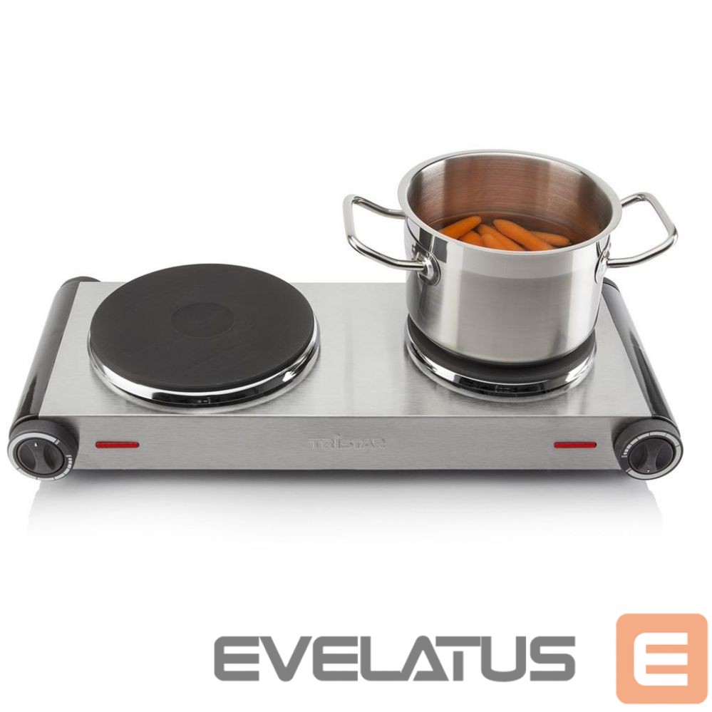 Elektrinė orkaitė Tristar Free standing table hob KP-6248 Number of burners/cooking zones 2, Stainless Steel/Black, Electric