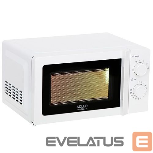 Mikrobangų krosnelė Adler Microwave Oven AD 6205 Free standing, 700 W, White, 5, Defrost, 20 L