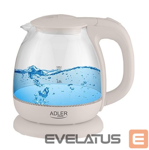 Virdulys Adler Kettle AD 1283C Electric, 900 W, 1 L, Glass/Stainless steel, 360° rotational base, Cream