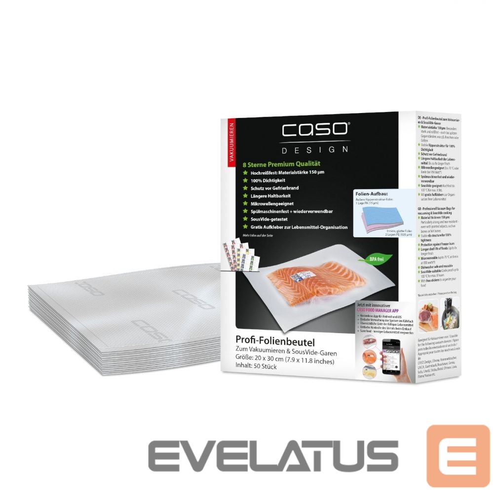 Filtrai ir priedai Caso Foil Bags 01219 50 units, Dimensions (W x L) 20 x 30 cm, Ribbed