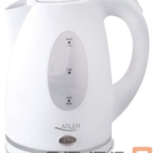 Virdulys Adler  Kettle AD 1207 Standard, Plastic, White, 2000 W, 360° rotational base, 1.5 L 